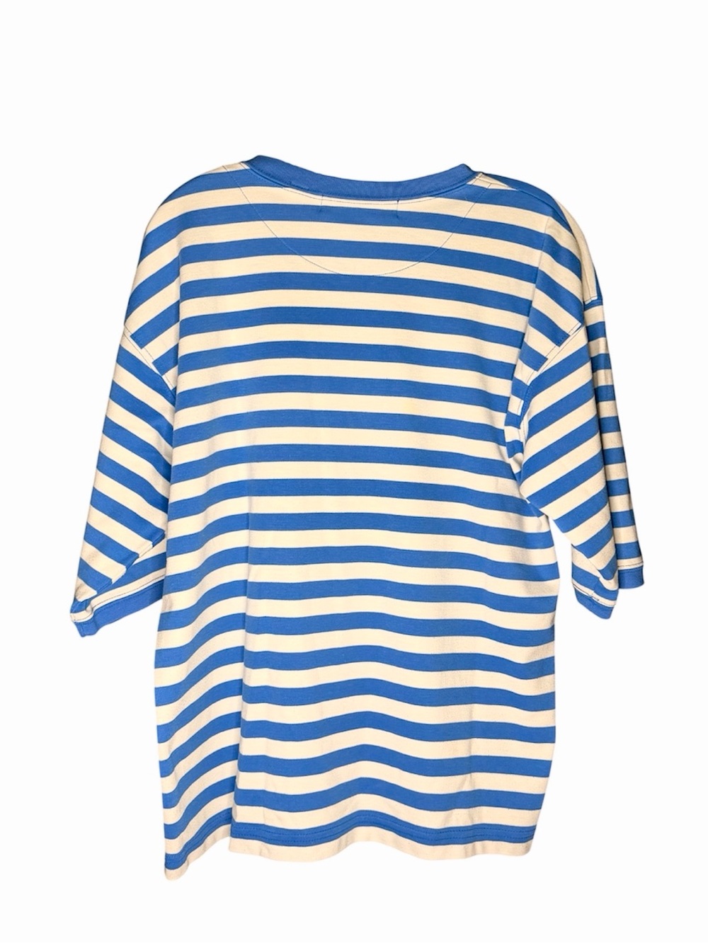 Karen Scott Blue & White Striped 3/4” Sl Henley w/Embroidered Anchor&Rope Sz L - Picture 2 of 6